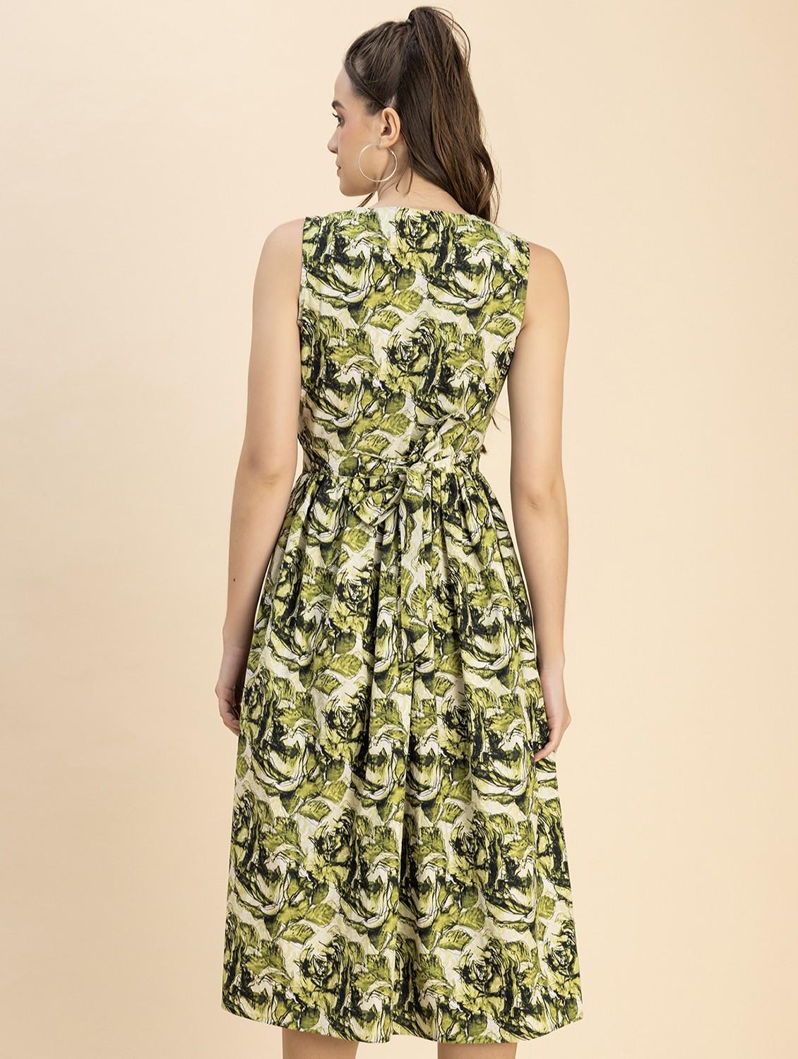women green printed fit & flare dress - 20817906 - Standard Image - 3