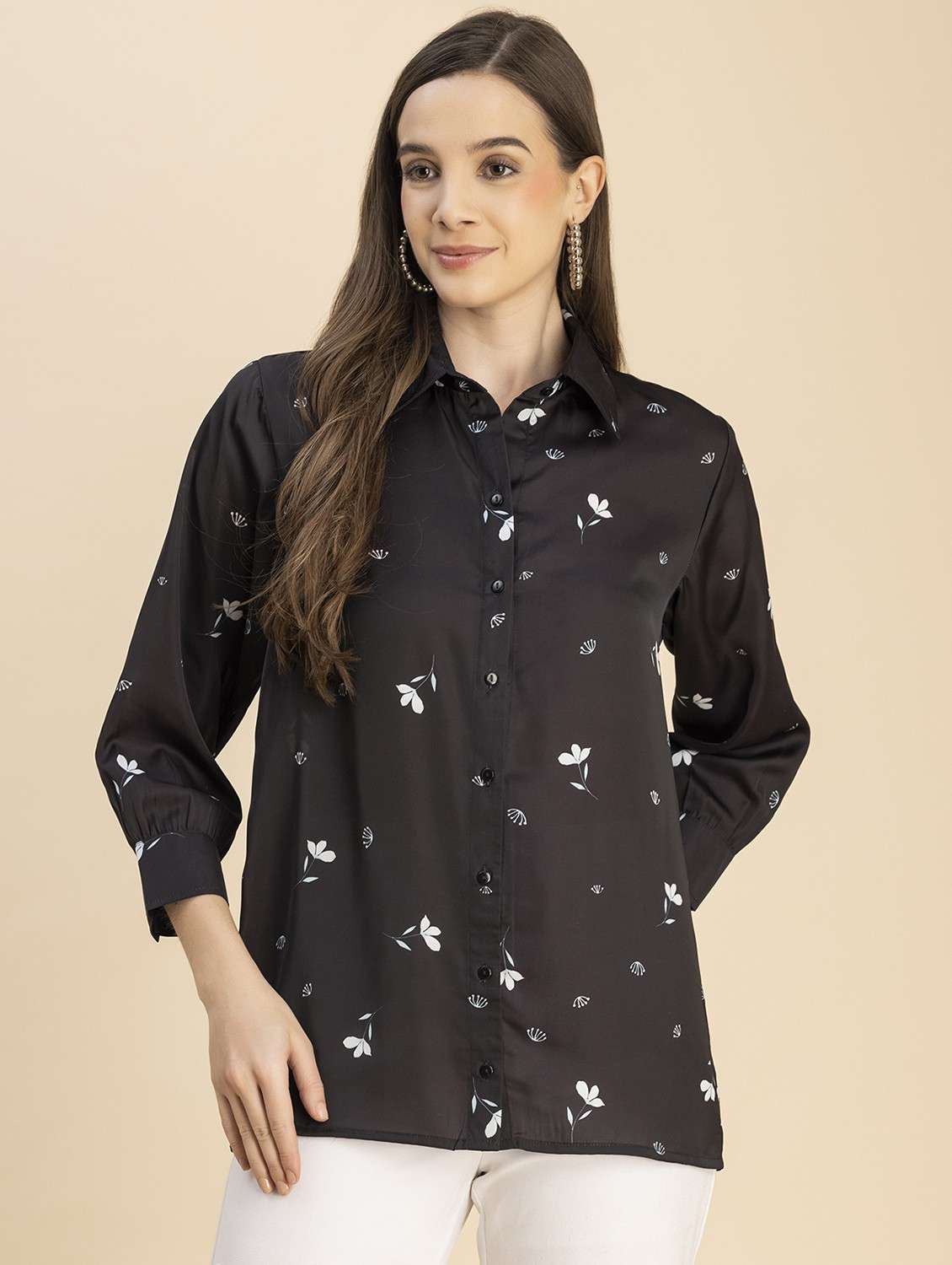 black satin floral shirt