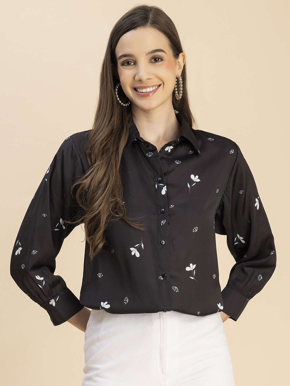 black satin floral shirt - 20817918 - Standard Image - 3