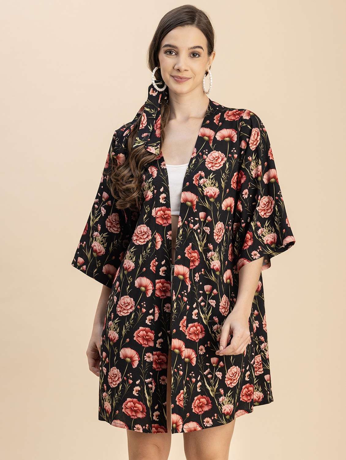 black floral printed detailed shrug - 20817926 -  Zoom Image - 0