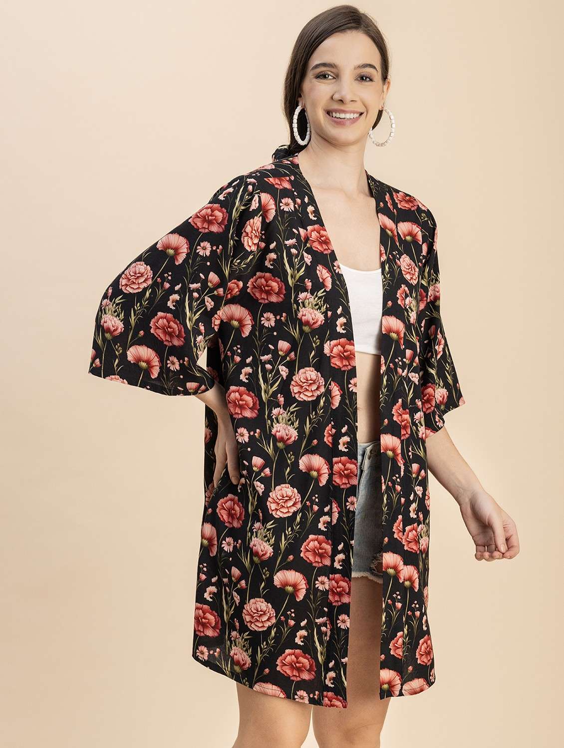black floral printed detailed shrug - 20817926 -  Standard Image - 3