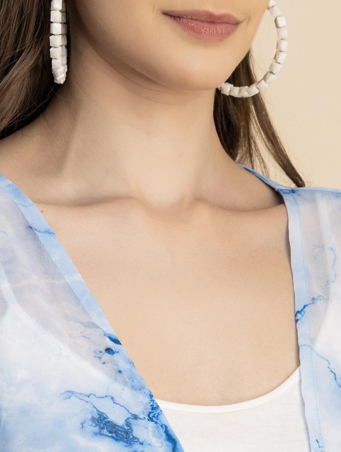 light blue printed detailed kaftan style shrug - 20817931 - Standard Image - 5