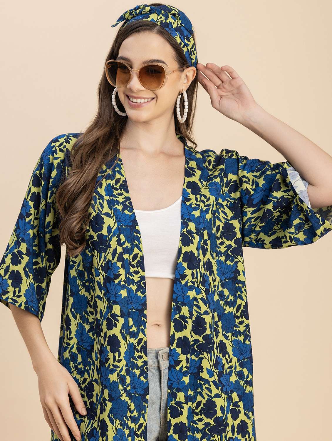 green floral printed detailed regular shrug - 20817965 -  Standard Image - 5