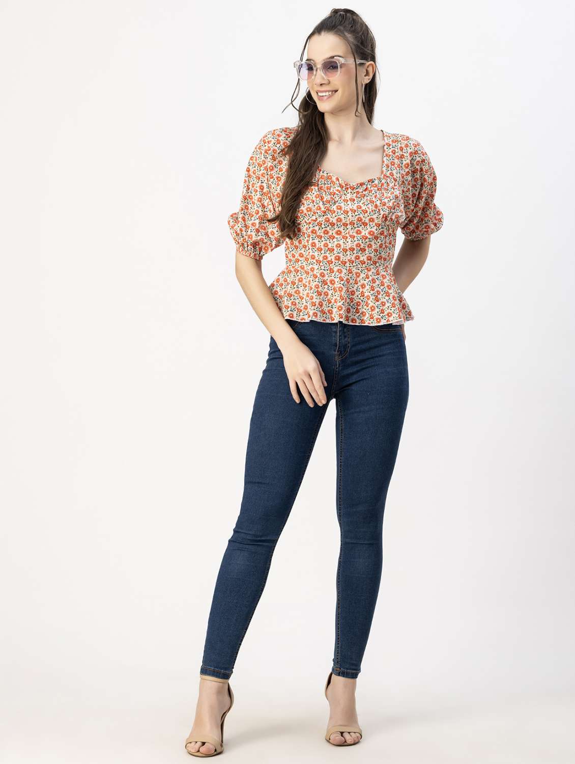 women pink floral printed peplum top - 20817967 -  Standard Image - 5