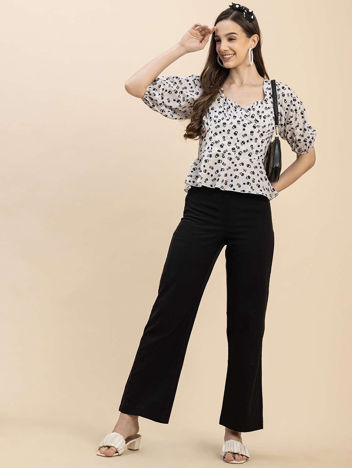 white floral printed detailed peplum top - 20817969 -  Standard Image - 5