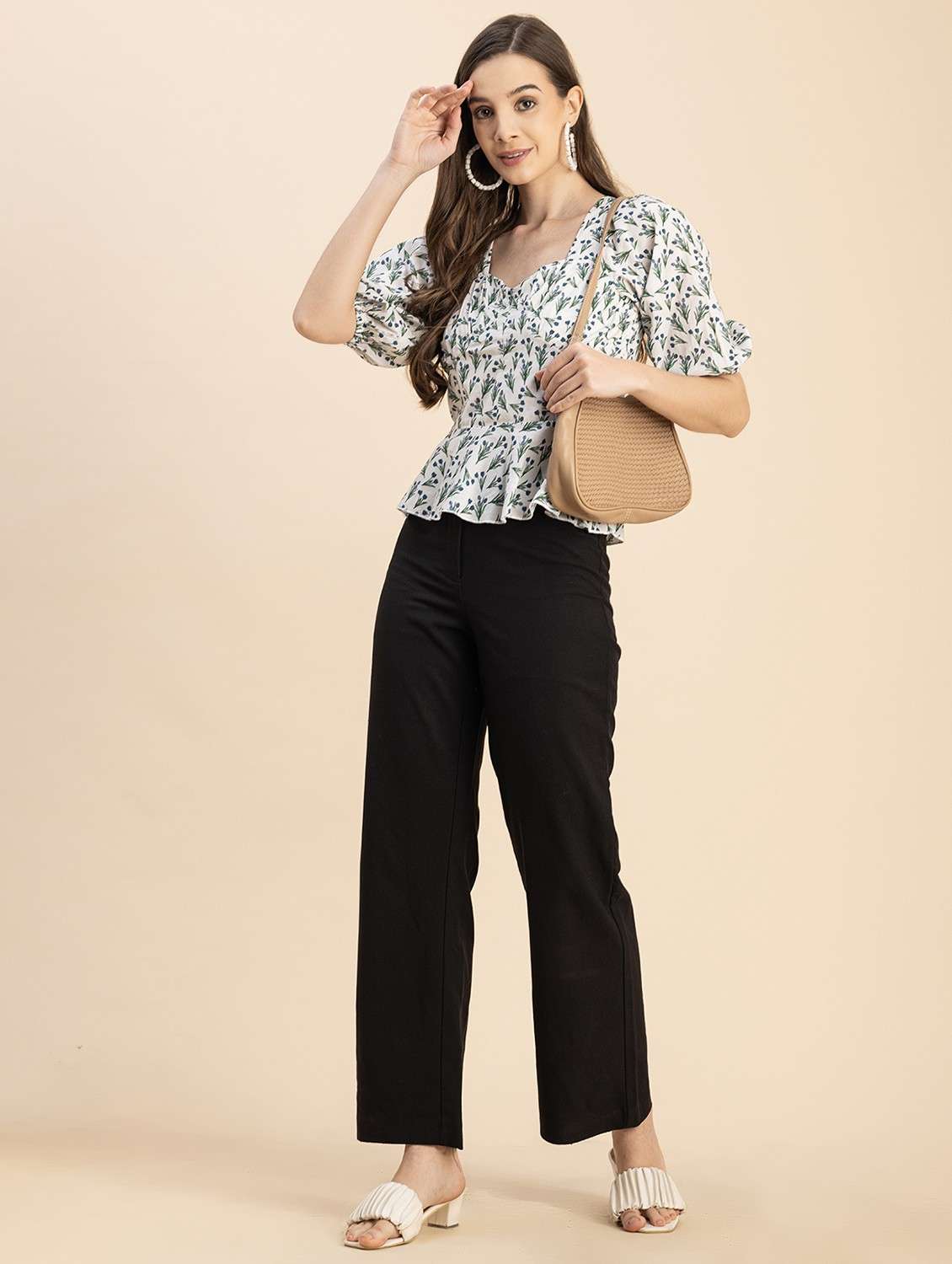 white floral printed detailed peplum top - 20817970 -  Standard Image - 5