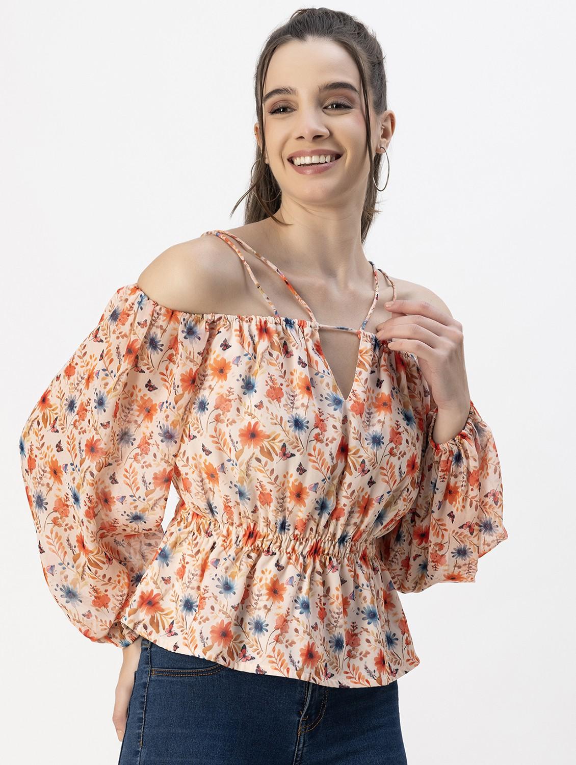 off white floral printed detailed peplum top - 20817975 - Standard Image - 3
