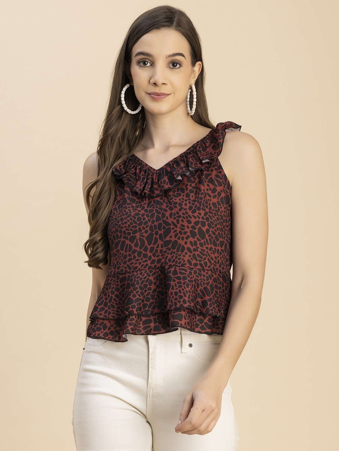 women brown animal printed peplum top - 20817976 -  Standard Image - 3