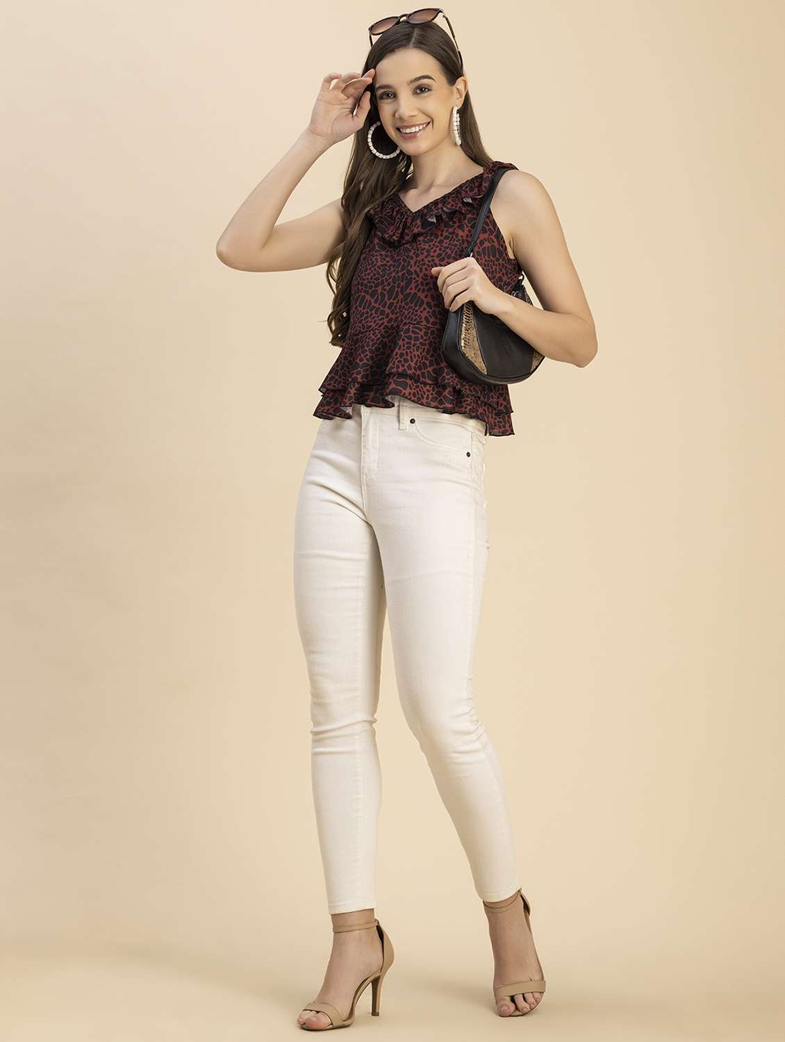 women brown animal printed peplum top - 20817976 -  Standard Image - 5