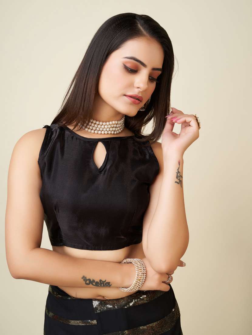 women black sequin work georgette saree with blouse - 20819317 - Standard Image - 3