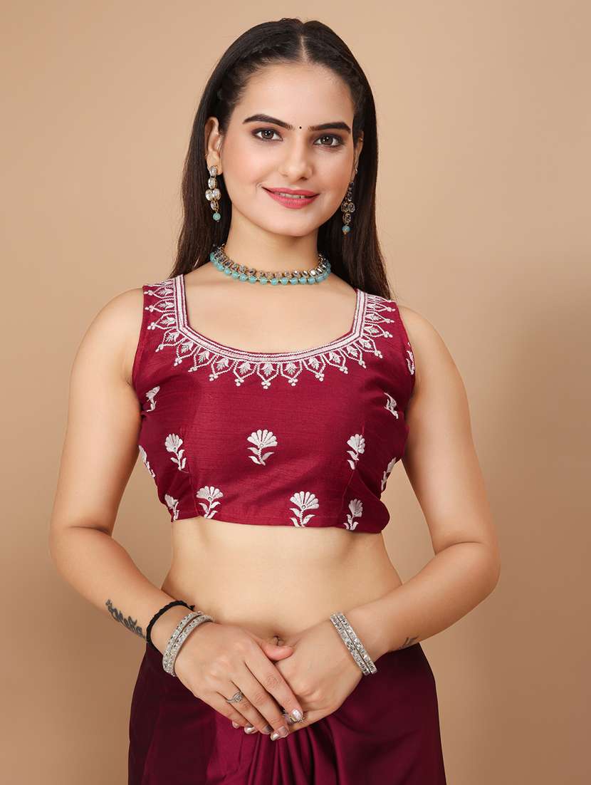 maroon silk bordered saree with blouse - 20819355 -  Standard Image - 3
