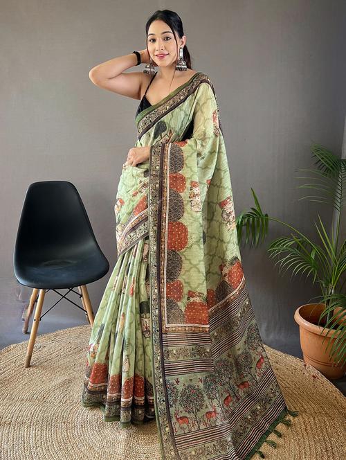 neo mint silk printed saree with blouse - 20820677 -  Standard Image - 0