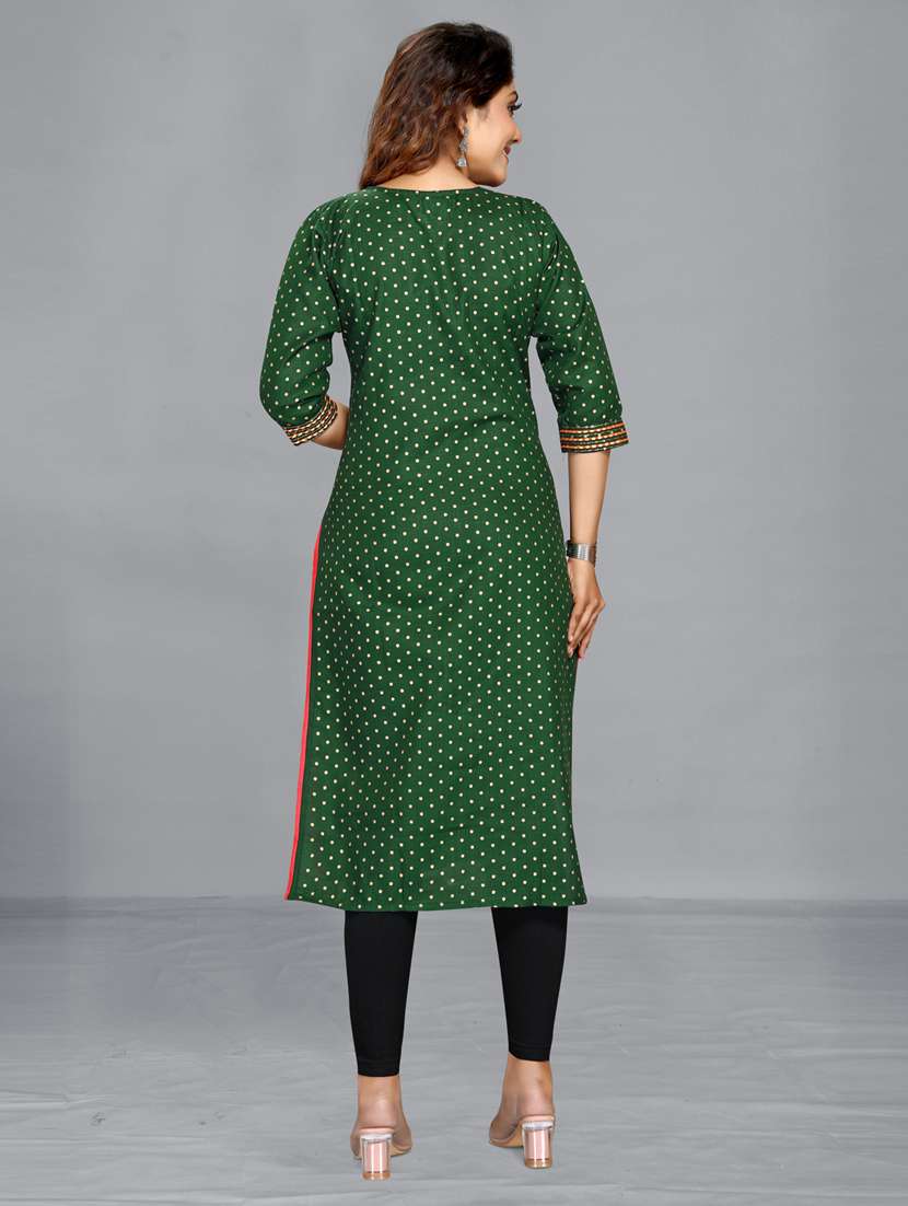 women green notch neck straight kurta - 20821112 -  Standard Image - 3