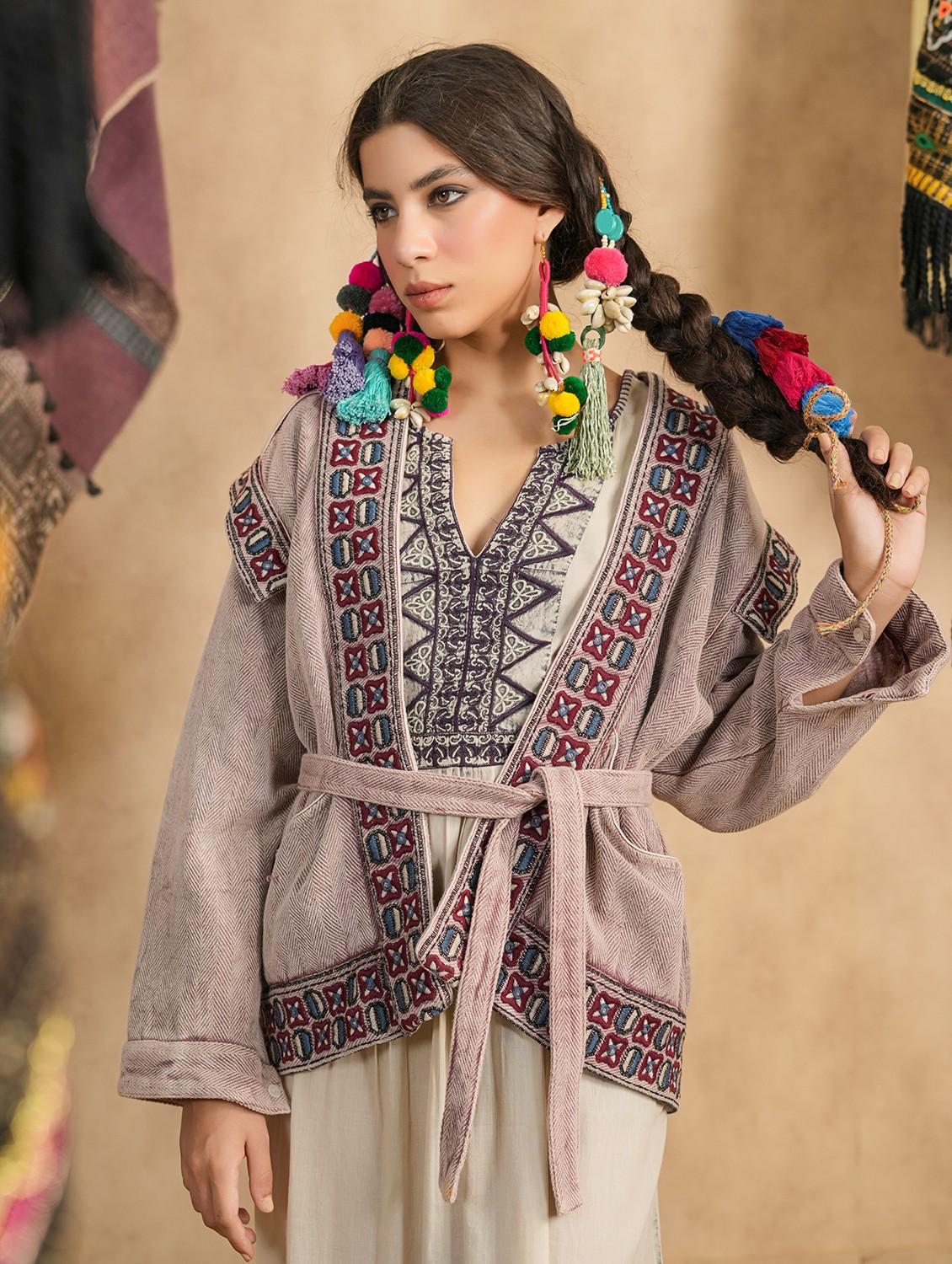 brown embroidered detailed cotton jacket
