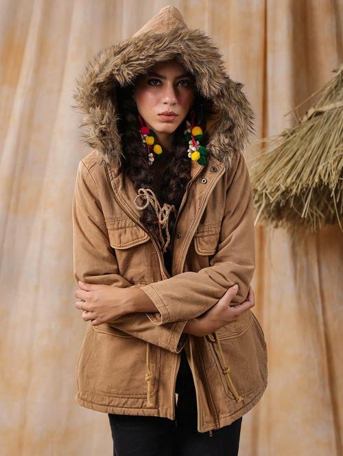 women hooded mirror work regular jacket - 20825204 - Standard Image - 0