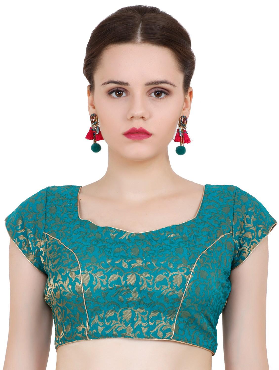 teal chanderi brocade blouse - 20825595 - Zoom Image - 0