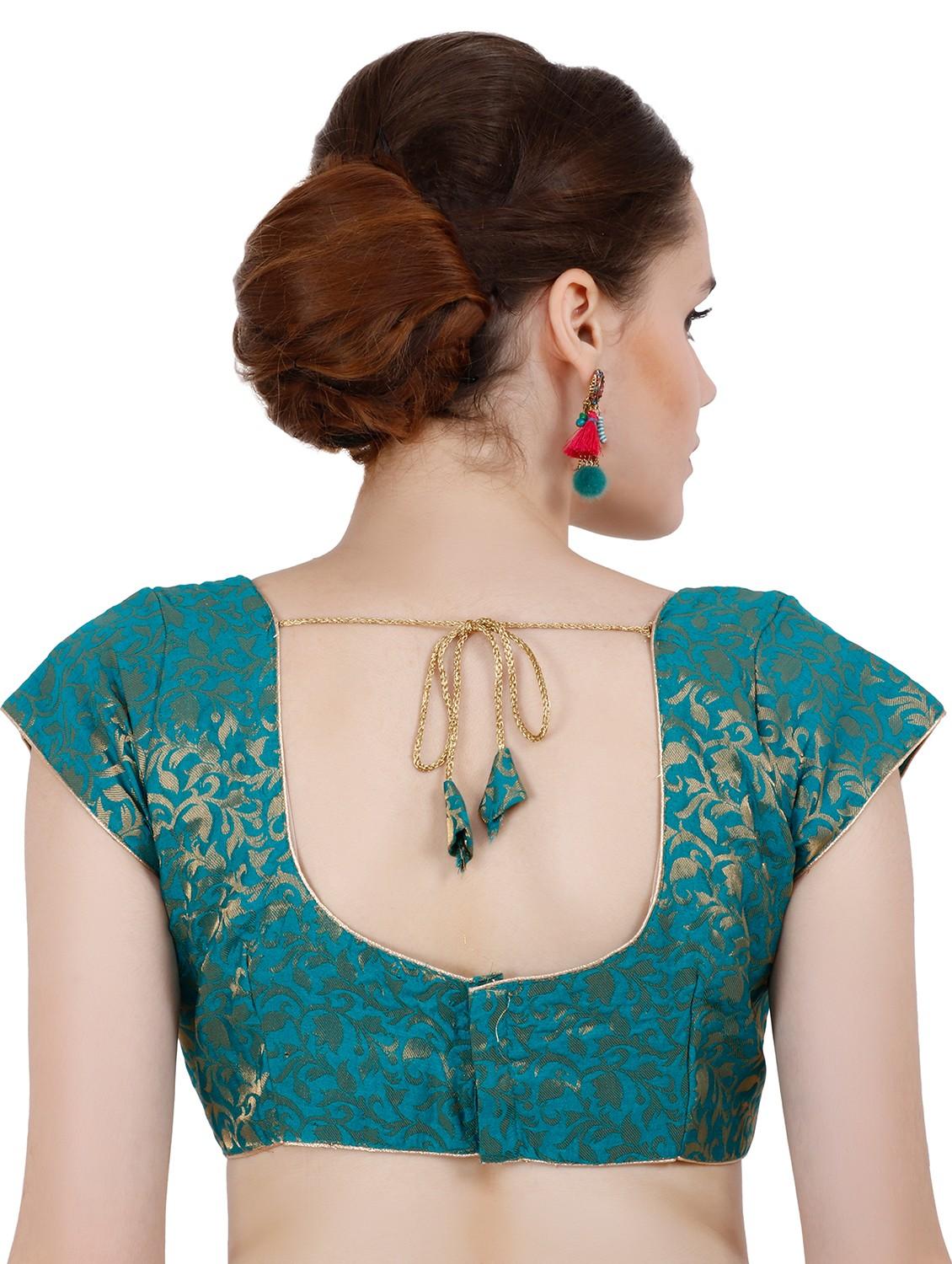 teal chanderi brocade blouse - 20825595 - Standard Image - 3