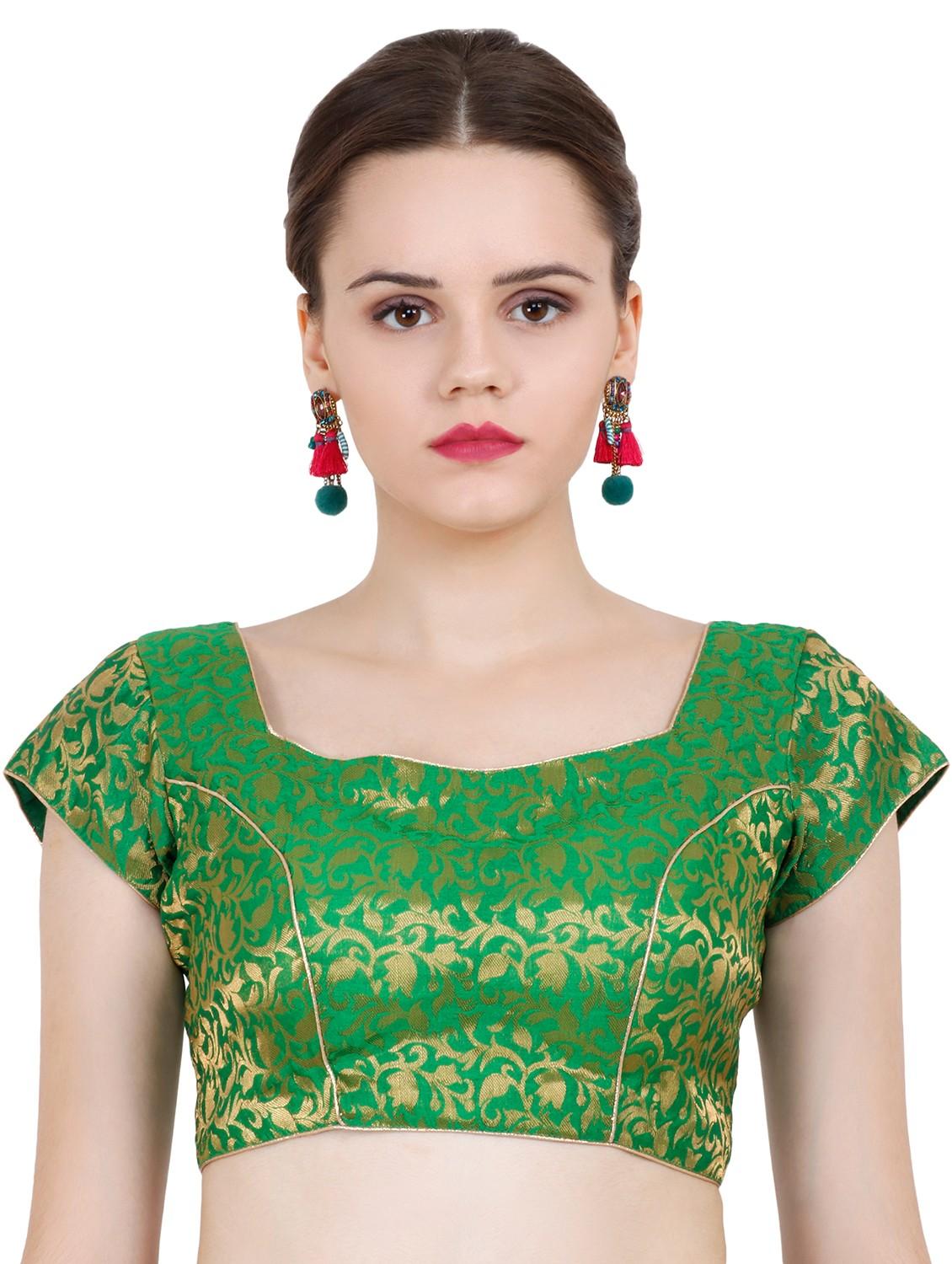 green chanderi brocade blouse - 20825600 - Zoom Image - 0