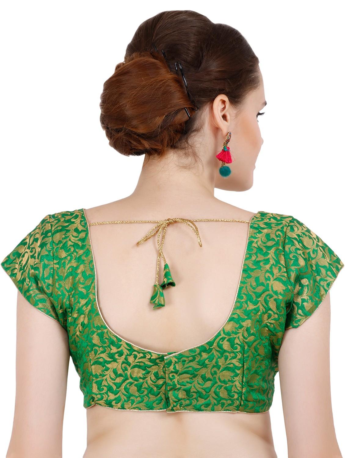 green chanderi brocade blouse - 20825600 - Standard Image - 3