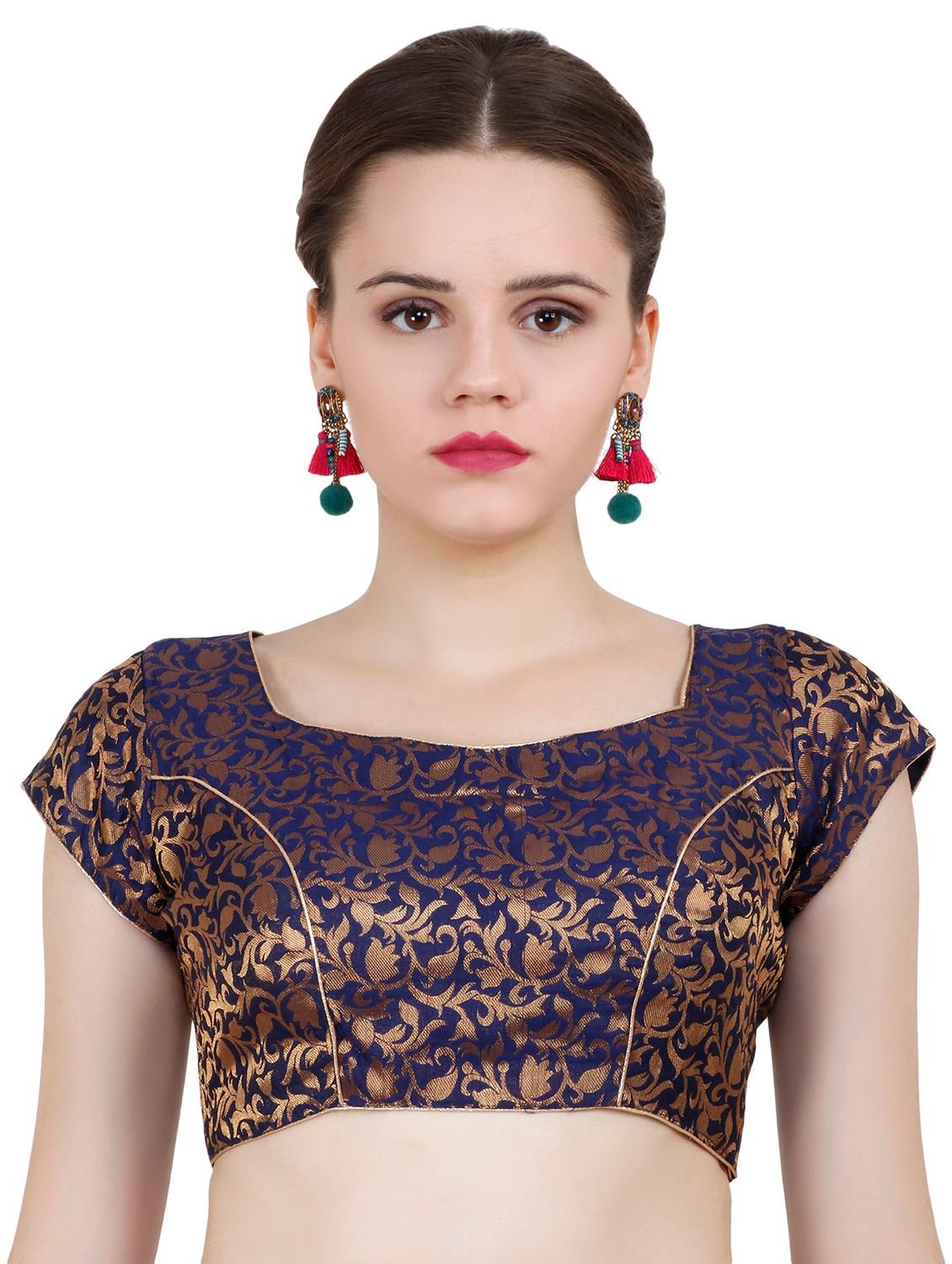 navy blue chanderi brocade blouse - 20825601 -  Zoom Image - 0