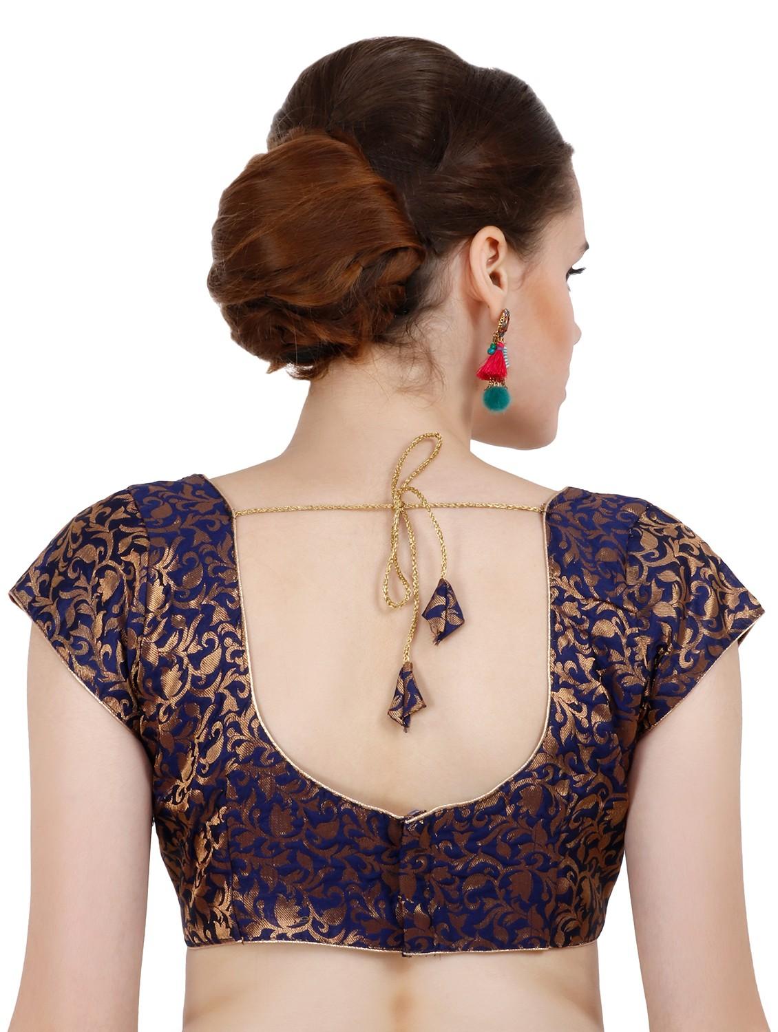 navy blue chanderi brocade blouse - 20825601 - Standard Image - 3