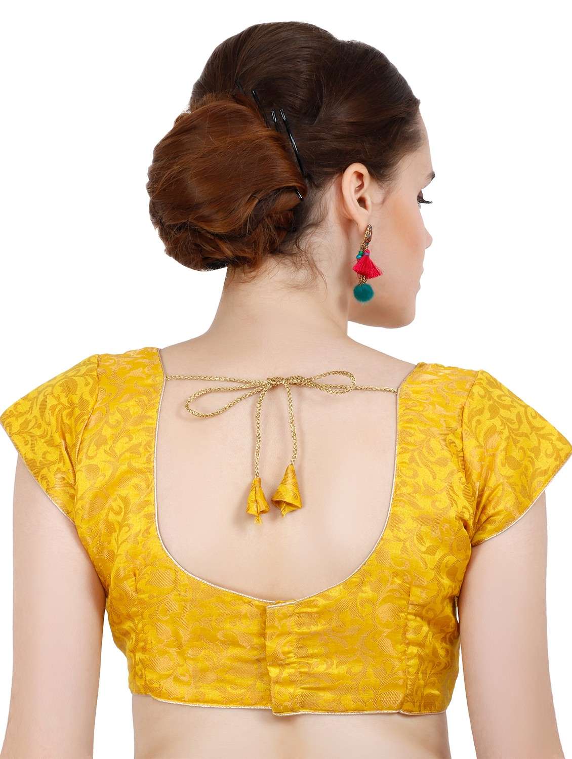 yellow chanderi brocade blouse - 20825602 - Standard Image - 3