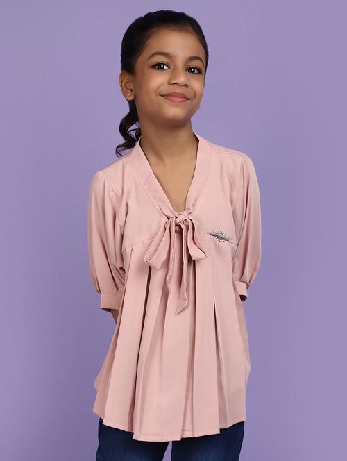 solid pink pleated detailed casual top - 20825607 -  Standard Image - 0