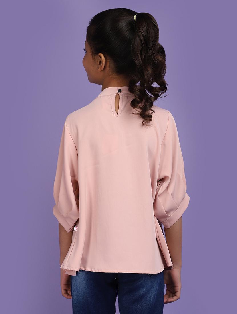 solid pink pleated detailed casual top - 20825607 - Standard Image - 3
