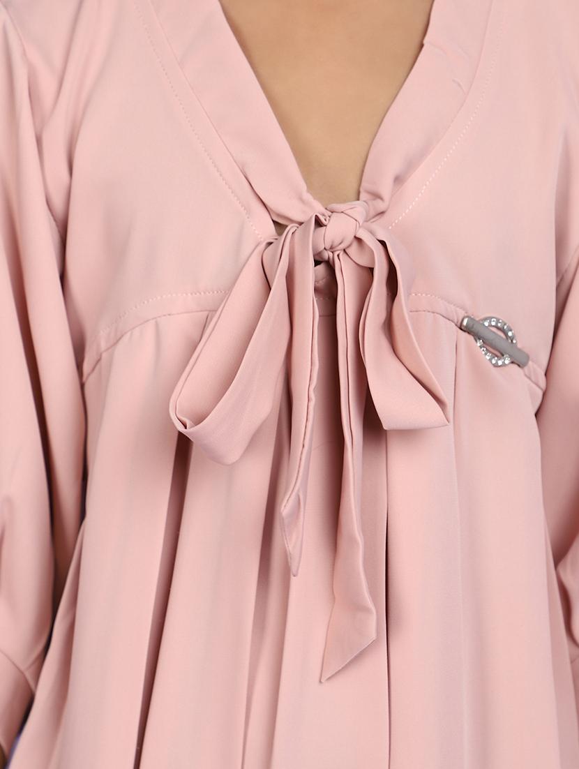 solid pink pleated detailed casual top - 20825607 - Standard Image - 5
