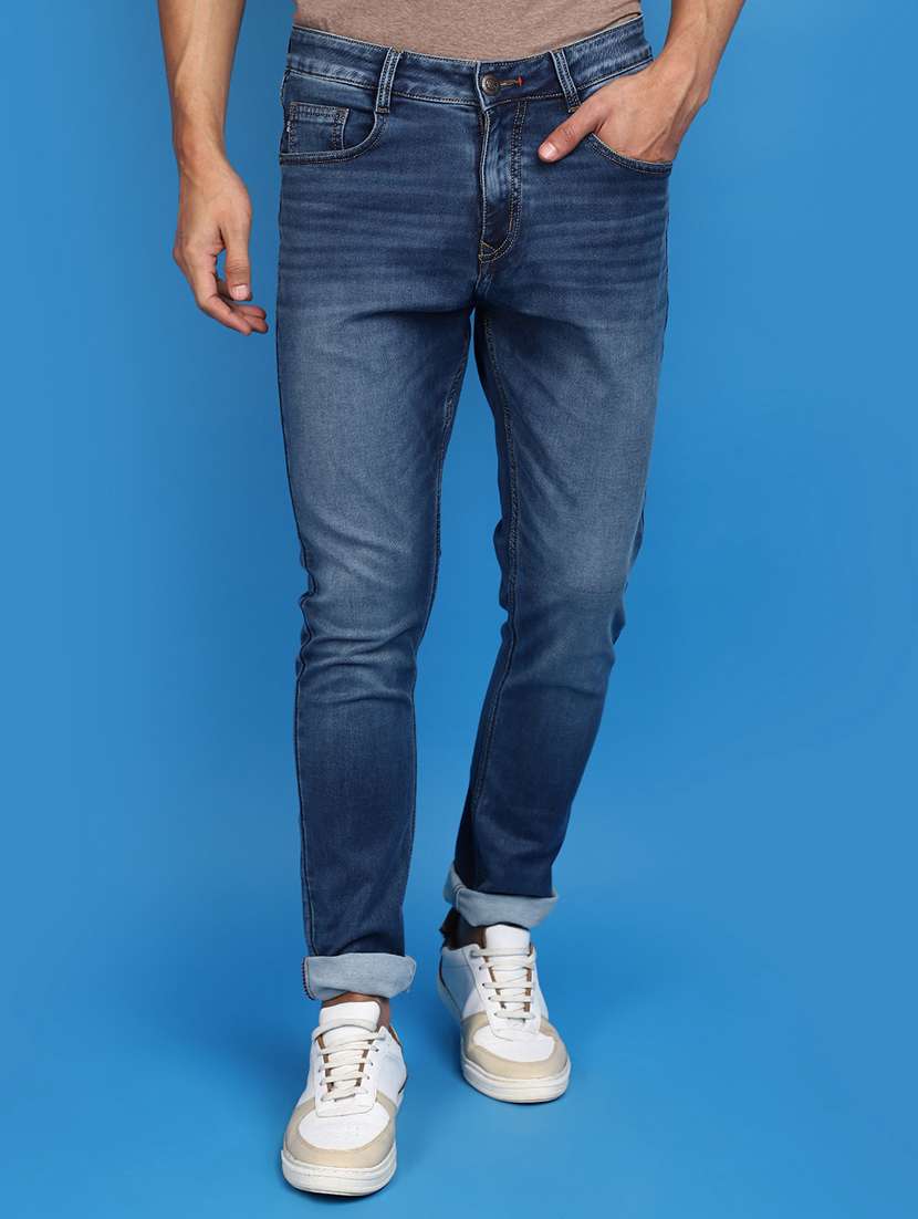 men mid rise plain denim jeans