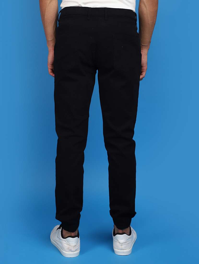 men balck solid mid rise jogger - 20825717 -  Standard Image - 3