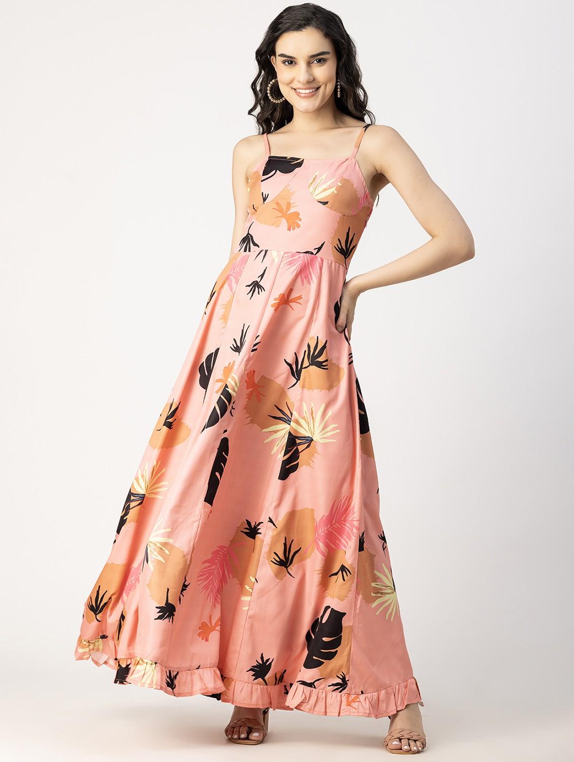 peach pink printed detailed maxi dress - 20825747 - Zoom Image - 0