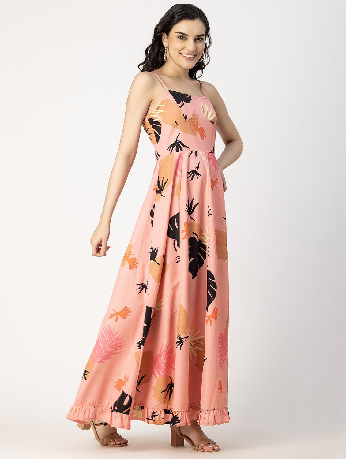 peach pink printed detailed maxi dress - 20825747 - Standard Image - 3