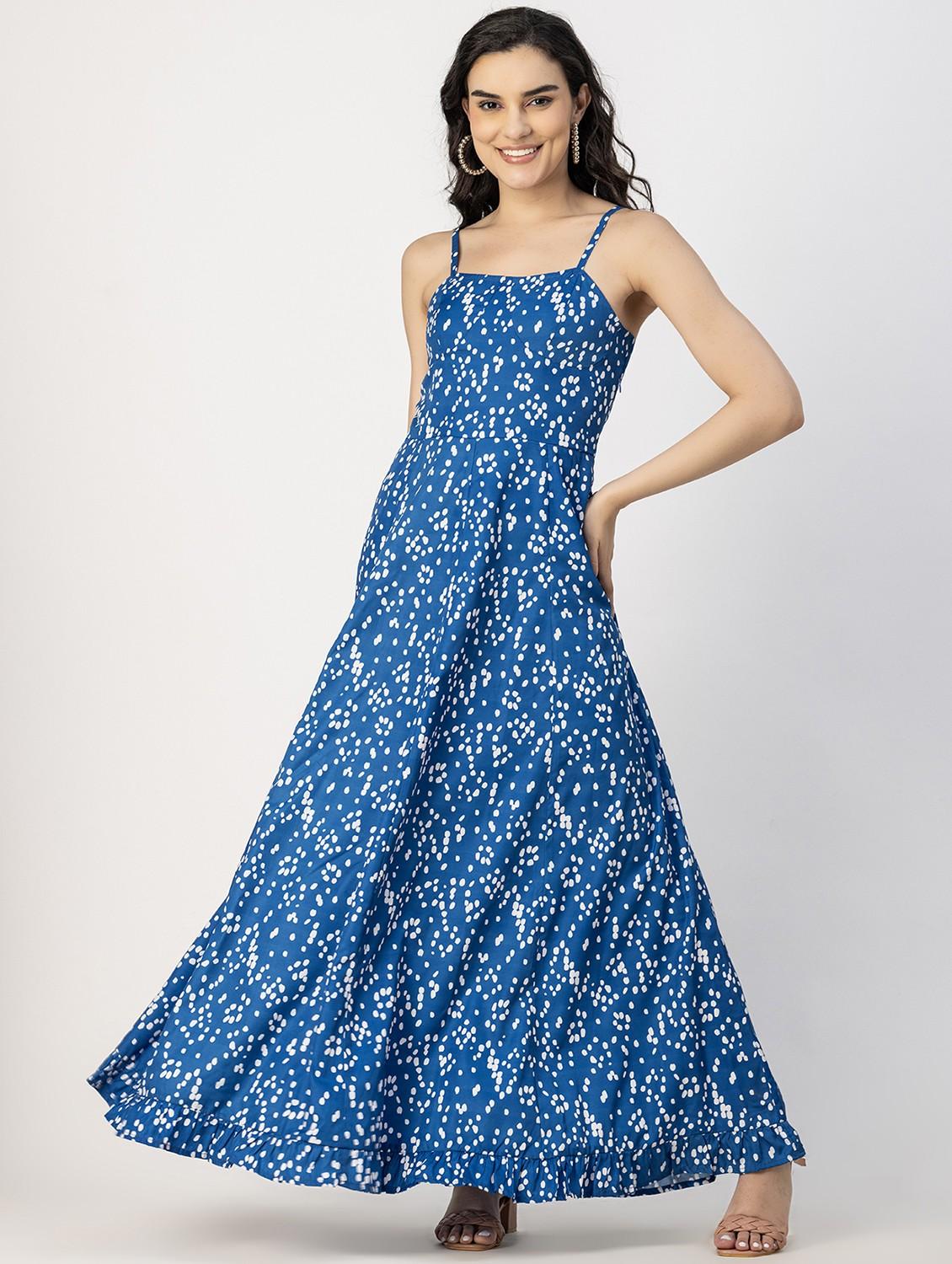 women blue abstract printed fit & flare dress - 20825748 - Zoom Image - 0