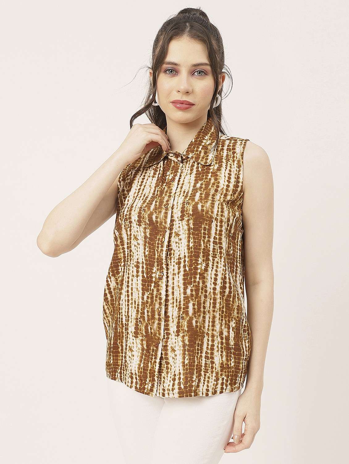 brown rayon tie & dye shirt - 20825760 - Zoom Image - 0