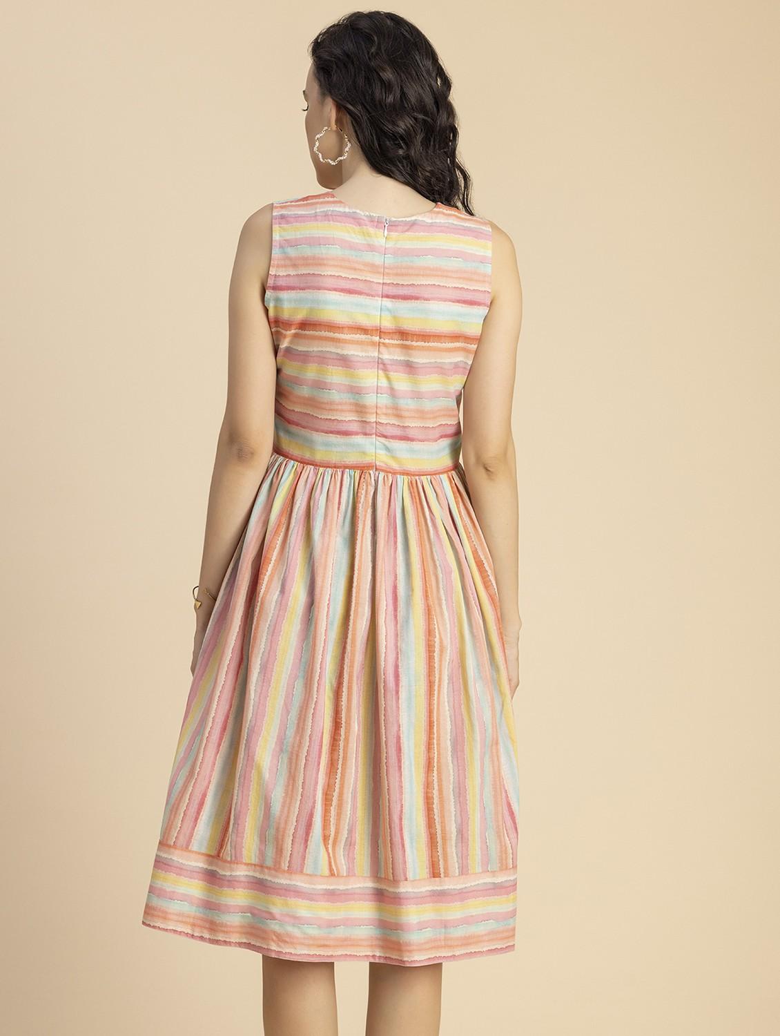 women multicolored stripes fit & flare dress - 20825786 - Standard Image - 3