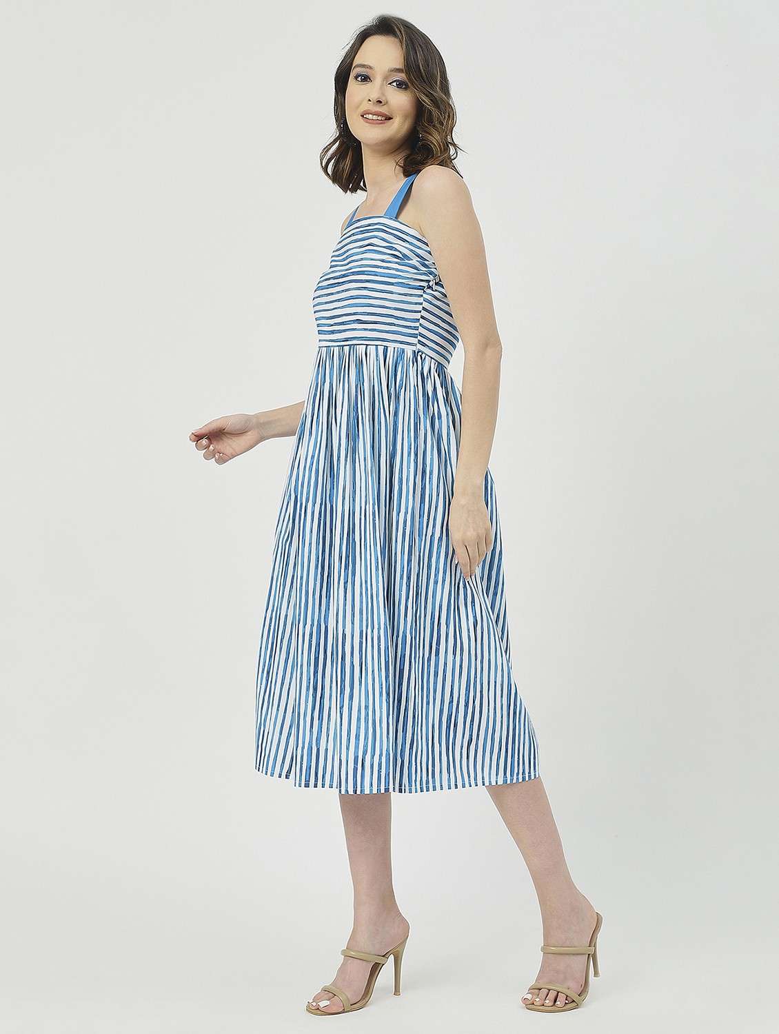women blue stripes fit & flare dress - 20825792 -  Standard Image - 3