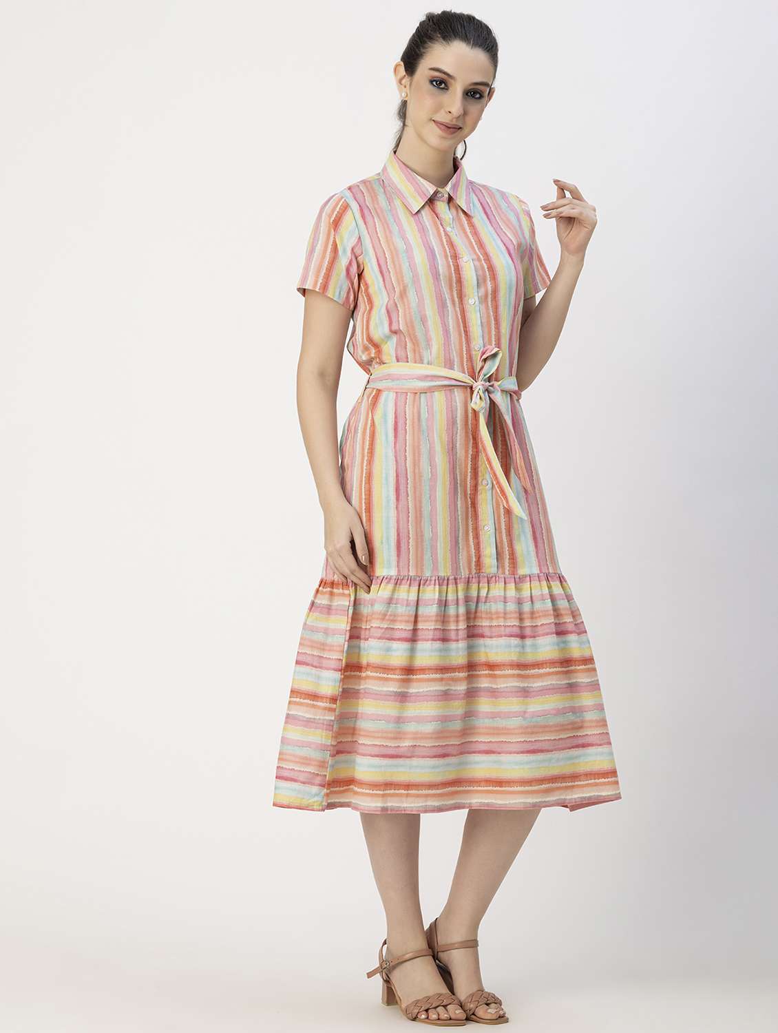 women multicolored stripes a-line dress - 20825793 -  Standard Image - 3