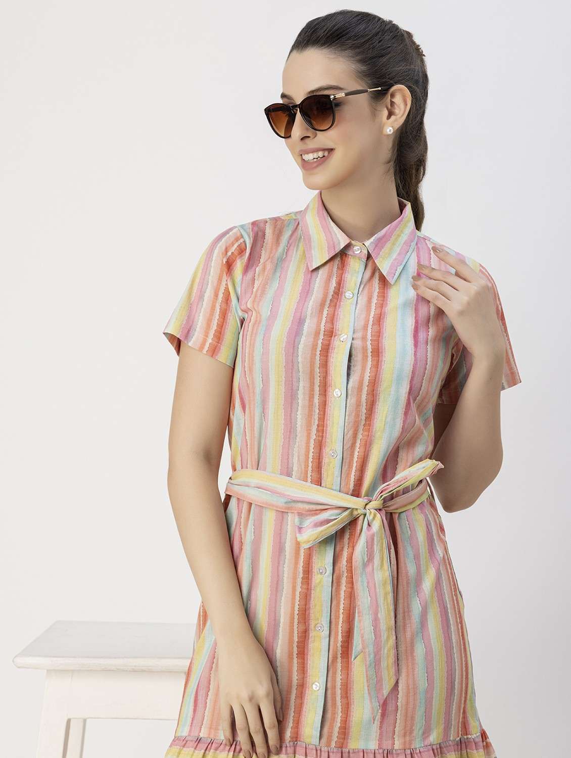 women multicolored stripes a-line dress - 20825793 -  Standard Image - 5