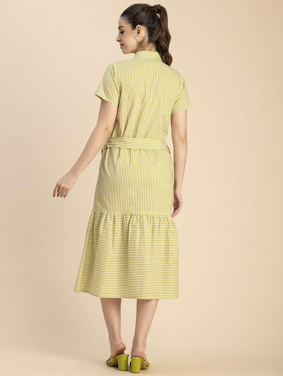 women yellow stripes a-line dress - 20825794 -  Standard Image - 3