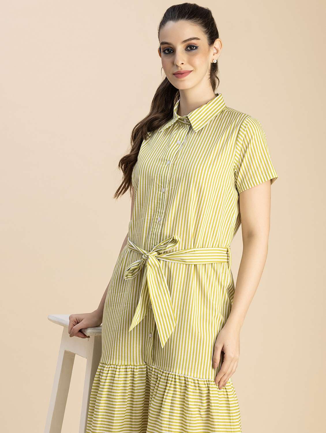 women yellow stripes a-line dress - 20825794 -  Standard Image - 5