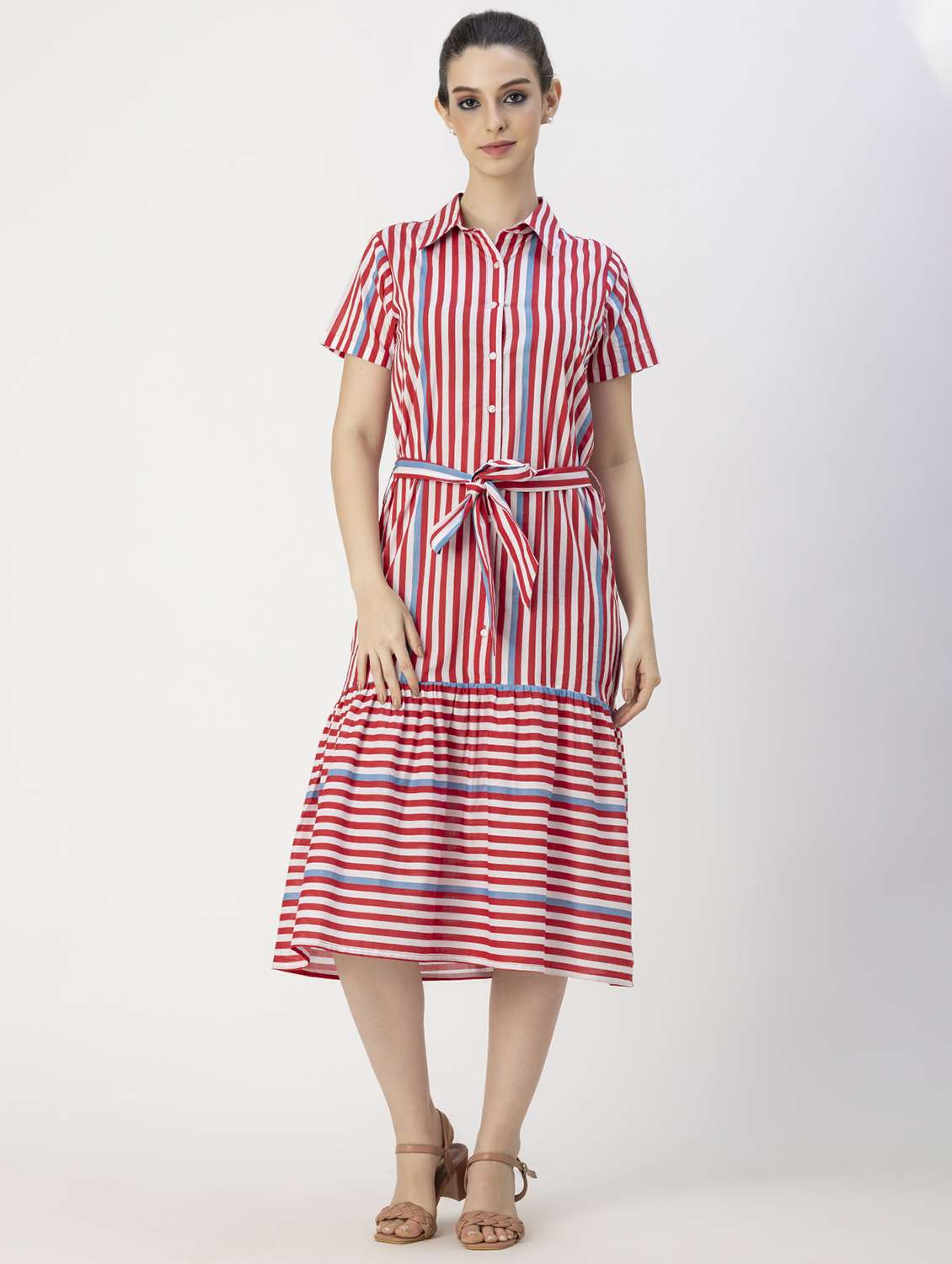 women red stripes a-line dress - 20825796 -  Zoom Image - 0
