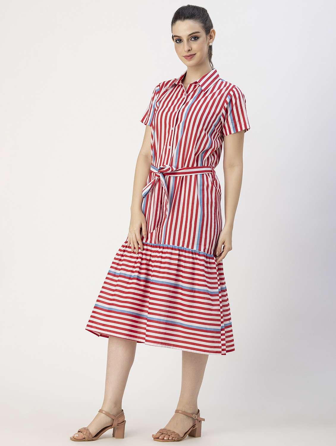 women red stripes a-line dress - 20825796 -  Standard Image - 3