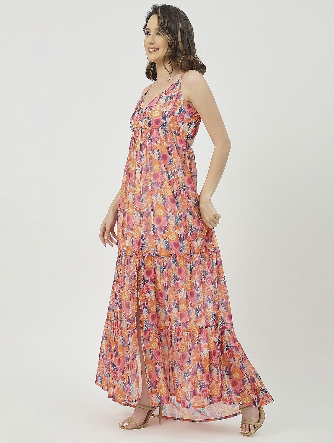 women multicolored floral printed fit & flare dress - 20825800 - Standard Image - 3