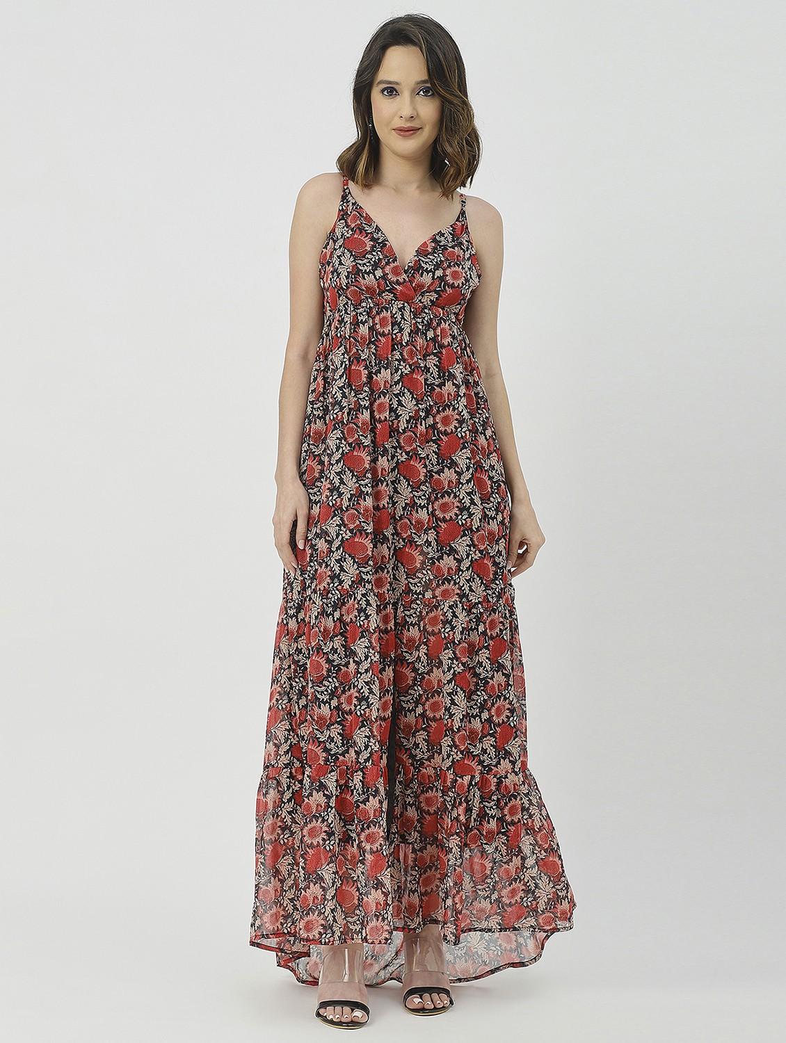 women black floral printed fit & flare dress - 20825802 -  Zoom Image - 0