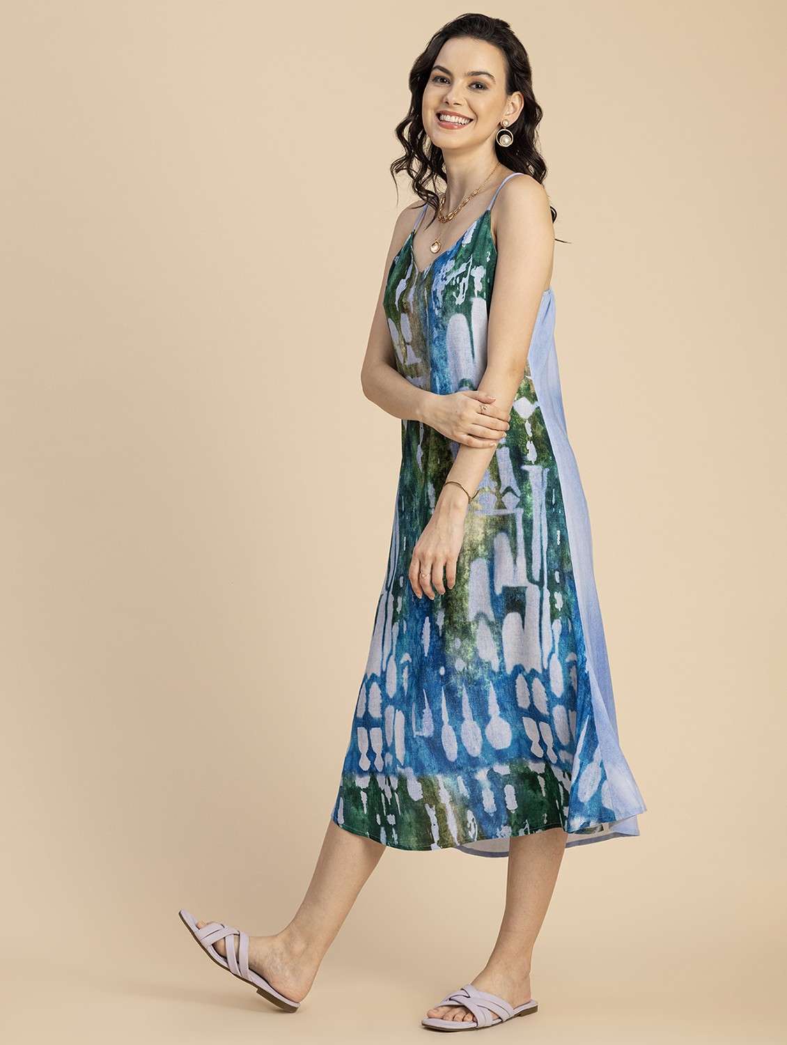 women blue tie & dye a-line dress - 20825806 -  Standard Image - 3