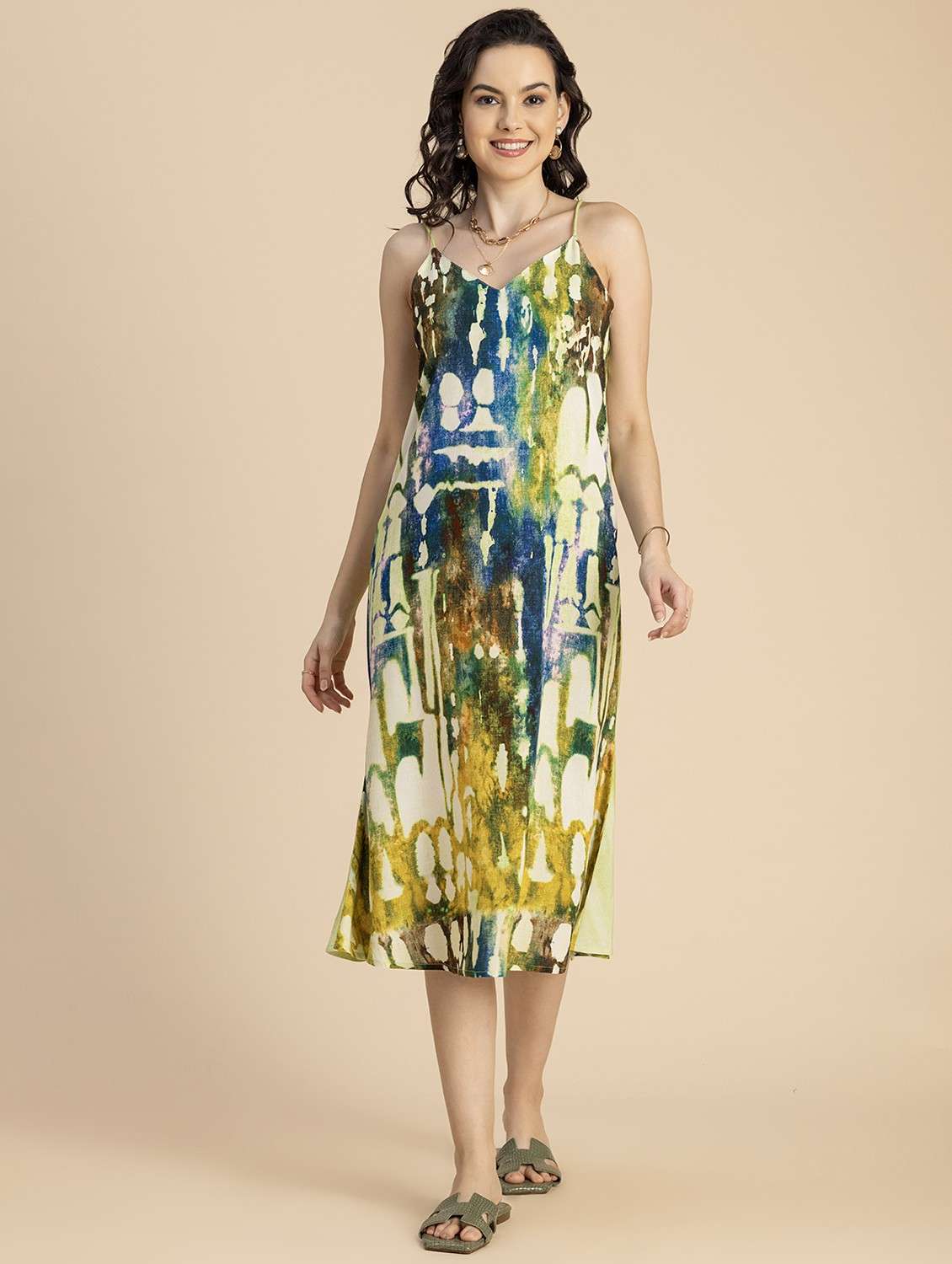women green tie & dye a-line dress