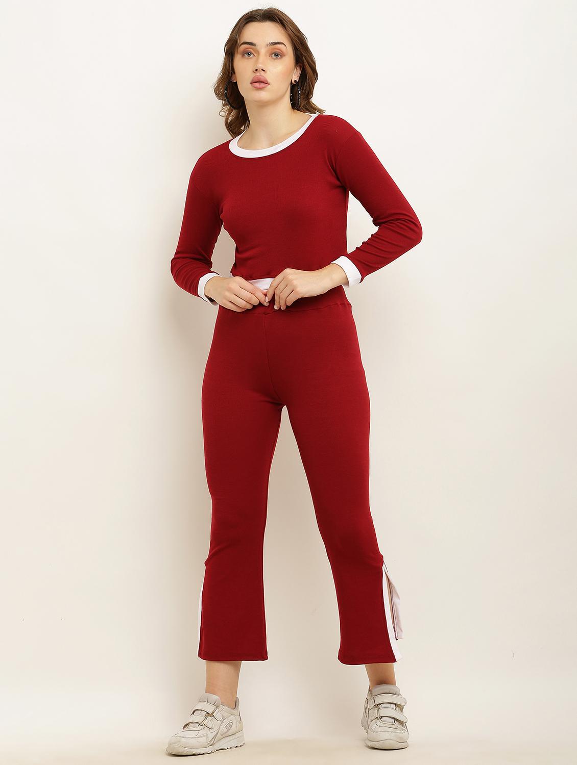 women maroon solid active wear co-ord set - 20827231 - Zoom Image - 0