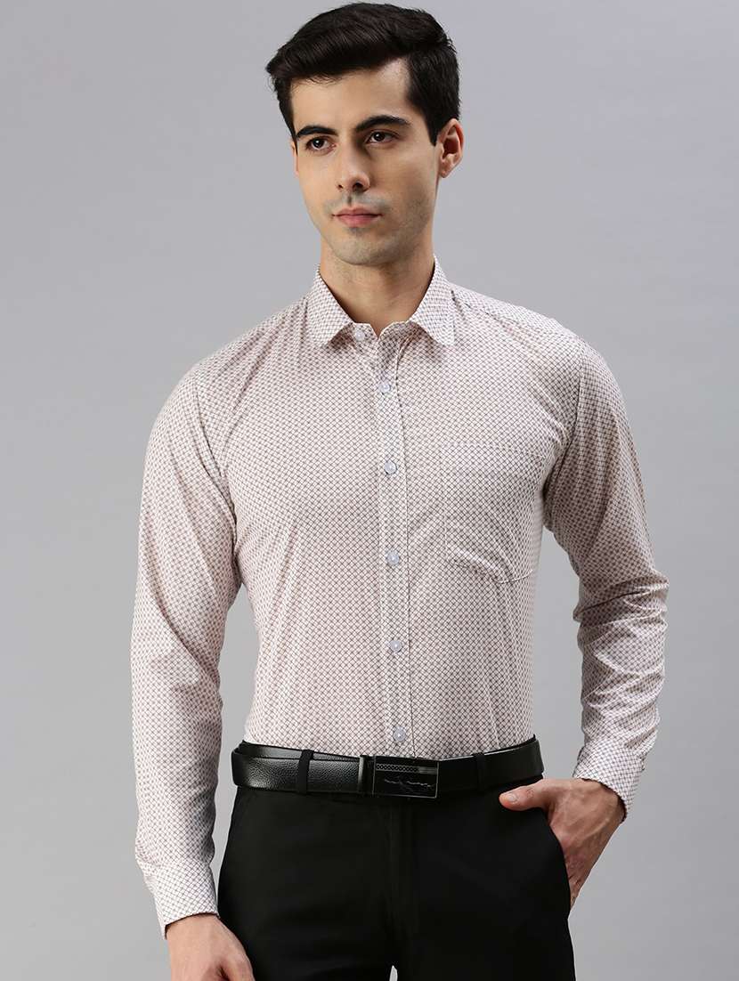 beige cotton blend printed casual shirt - 20827317 -  Zoom Image - 0