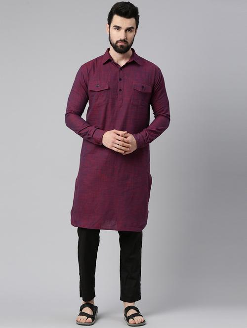 purple shirt collar paithani kurta - 20827405 - Standard Image - 0
